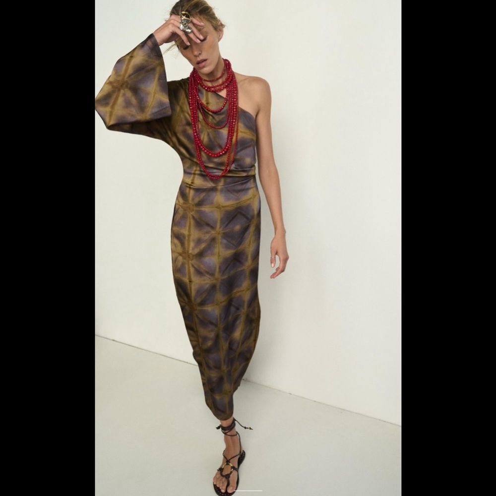 Zara Brown and Purple Geometric Midi Dress